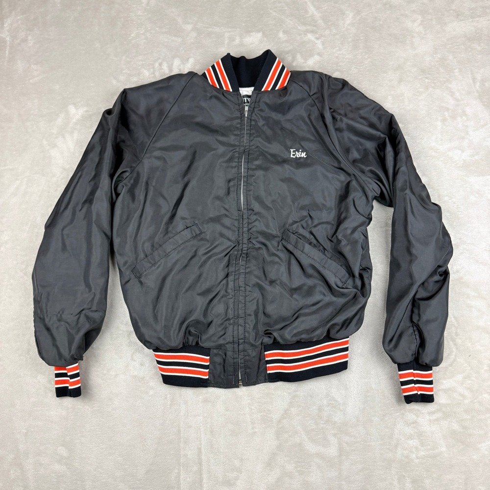 VTG Butwin Varsity Bomber Jacket Womens L Black South Cheerleader Union USA 80s